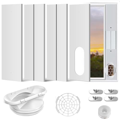 Ninyoon Kit di sfiato per finestre Air Condizionatore - per Tubo di Scarico 13 cm in Senso antiorario/in Senso orario e 15 cm in Senso antiorario, per Finestra da 43-140 cm - Nessun tubo