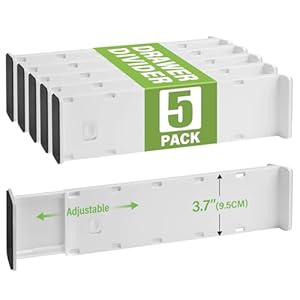 5 Pack Drawer Dividers 3.7″ High Slim Organizers Expandable 14.8-25.6″ Adjustable Separators for Shallow Drawers Kitchen Utensils Baby Clothes Underwear Storage-White(Long)