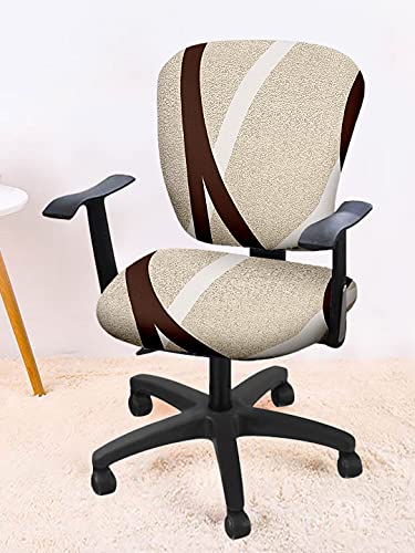 Image of Cortina Rotating Chair Office Covers | Soft Stretchable Elastic Spandex Material | Elastic Computer Chair Slip Covers | Removable Chair Case | Abstract Print - Light Brown | Chair Cover Set of 6