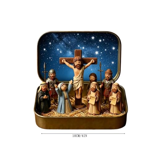 2pcs Mini Resurrection Of Jesus Scene Set In Small Tin Box, Christian Decor - image 3