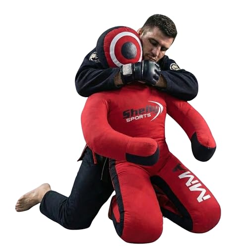 Shelly MMA Dummy Judo Grappling Dummy Punching Bag Brazilian BJJ JIU Jitsu Sitting Position Wrestling Martial Arts Boxing Karate Training Dummy - Canvas - UNFILLED (Red - Canvas 70)