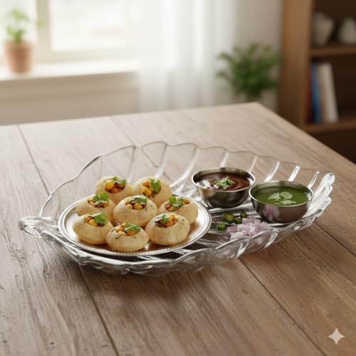 Image of Elegant Crystal Clear Leaf Shaped Serving Dish Set of 1, Decorative Glass Platter for Snacks, Candies, Fruits Multipurpose Table Centerpiece & Jewelry Trinket