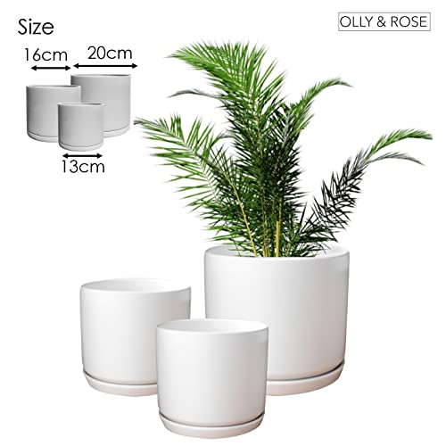 Olly & Rose Matt White Ceramic Plant Pots Garden Planters Set 3 With Saucers Indoor Outdoor Plant Pots Flower Pots Round  thumb #5
