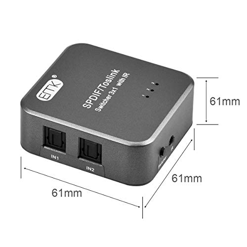 Image of EMK Digital Optical Audio Switcher[3 Inputs to 1 Output] 3x1 Switch with Remote Control, Optical Audio Cable for Home Theater, Sound Bar, TV, PS4, Blu-ray, Xbox