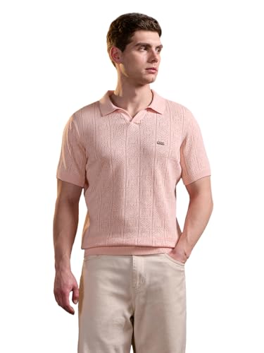 Image of THE BEAR HOUSE Men's Pink Pure Cotton Textured Knit Polo
