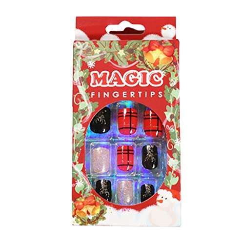 クリスマス偽爪ショートスクエア偽爪光沢のあるプレスアクリル爪フルカバー人工爪クリスマスネイルチップ