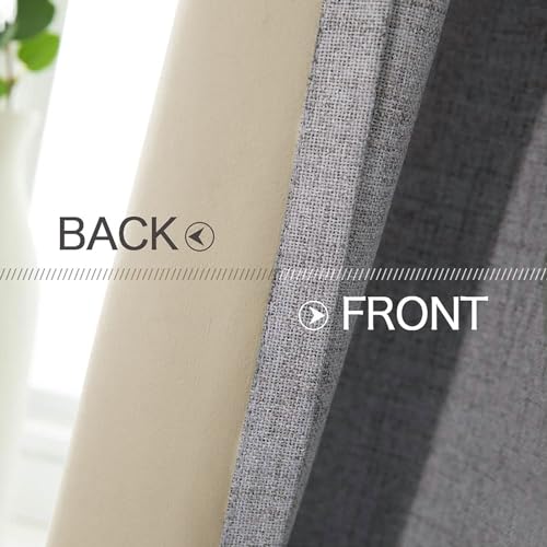 Image of MIULEE Linen Texture Curtains for Bedroom Solid 100% Blackout Thermal Insulated Grey Curtains Grommet Room Darkening Curtains /Draperies Luxury Decor for Living Room 52x108 Inch (2 Panels)