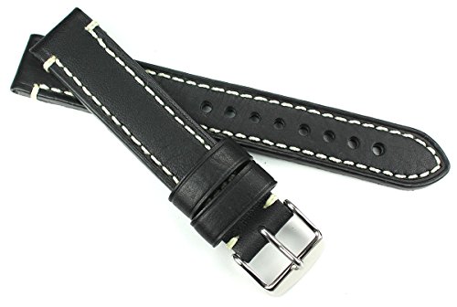 Bracelet Catalonia noir et blanc en cuir de veau vintage 18mm pour montre rétro