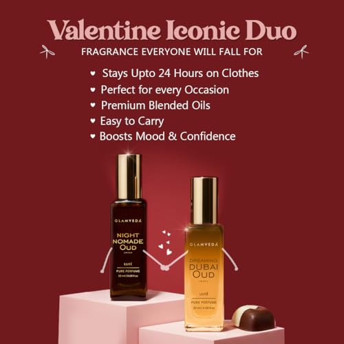 Image of Glamveda Valentine Luxury Perfume Gift Hamper for Man | Dreaming Dubai & Night Nomade Oud Long Lasting 2x20ml | Valentine Day Gift Set for Men | With Caramel Oud & Vanilla | Premium Fragrance for Him