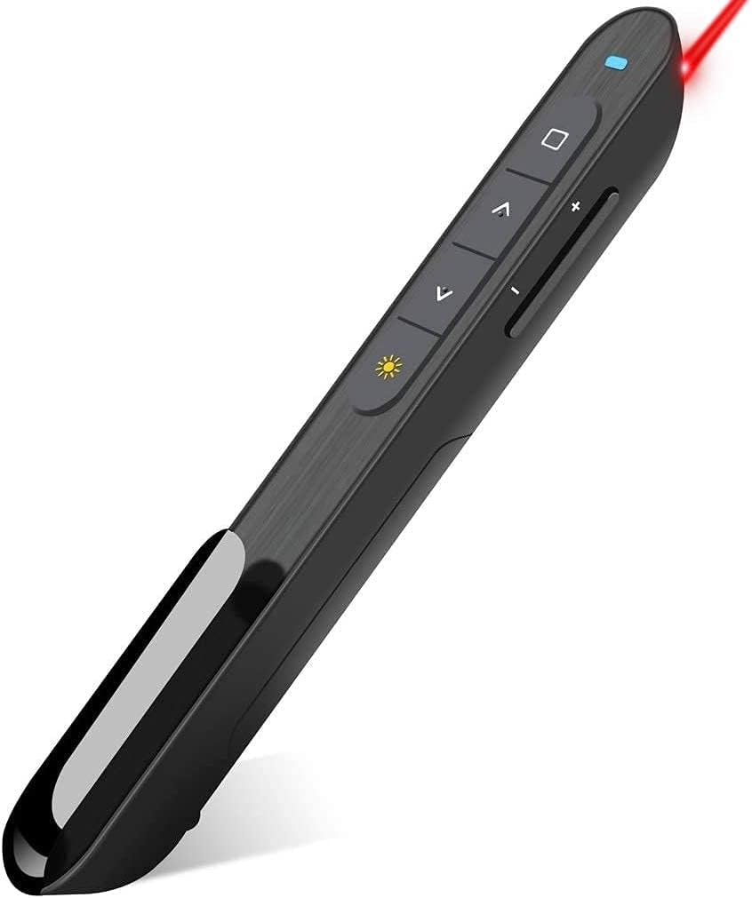 DinoFire Wireless Presenter, Hyperlink Volume Control Presentation Clicker RF 2.4GHz USB PowerPoint Clicker Presentation Remote Control Pointer Slide Advancer (Black)