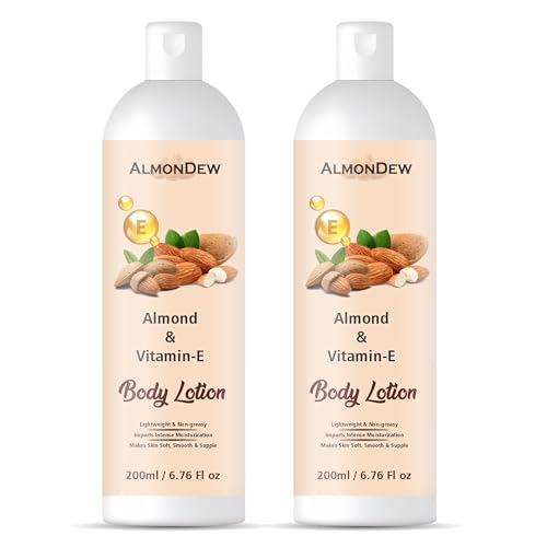 Image of AlmonDew Almond & Vitamin E Body Lotion - Deep Hydration, Lightweight, Non-Greasy Formula, Enriched with Vitamin E for Soft, Smooth Skin - Suitable for All Skin Types (pack of 2) 400ml