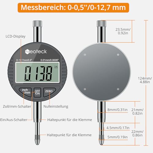 Neoteck Bohrungslehre Messuhr Set 18-160 mm Innendurchmesser Messuhr Aluminiumlegierung Hohe Präzision 0,01 mm Dial Bore Gauge Industriemesswerkzeug - Schwarz