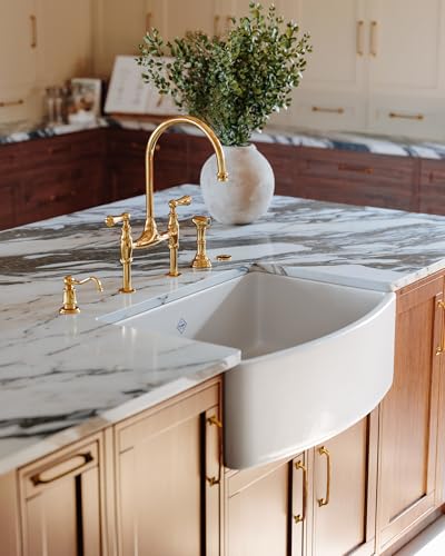 ROHL RC3021WH Single Bowl Bowed Farmhouse Apron Front Fireclay Kitchen Sink