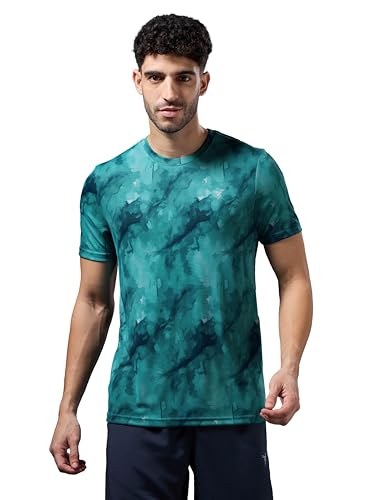Image of TECHNOSPORT Men's 100% Polyester Regular Fit Half Sleeve Printed Crew Neck T-Shirt with Techno Dry, Anti Microbial Properties for Gym, Workout and Regular Use