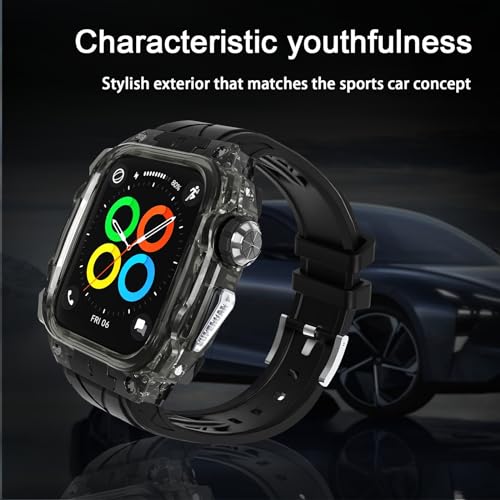 Bands with Case Compatible with Apple Watch 9/8/7 45mm, FS91 Sport Series polycarbonate Case Protective Cover for iWatch 6/SE/5/4 44/45mm Men(Black)