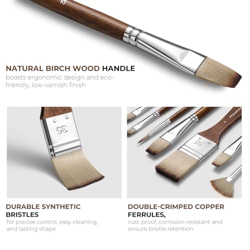 Image of Fuumuui 25pcs Paint Brush Set, Professional 9 Shapes with Wide Flat, Filbert, Fan, Dagger, Cat Tongue, Round, Angle, Rigger for Acrylic Oil Watercolor | Includes Palette Knife & Waterproof Canvas Roll