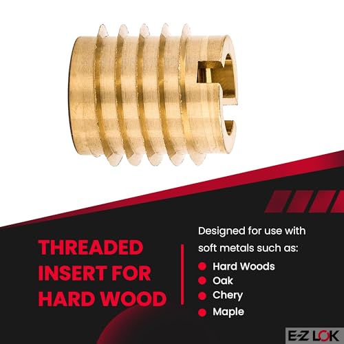 Image of E-Z LOK Knife Threaded Insert for Hard-Wood, Brass Thread Inserts 5 /16-24 Internal Threads, 0.625 inch Length Pack of 10