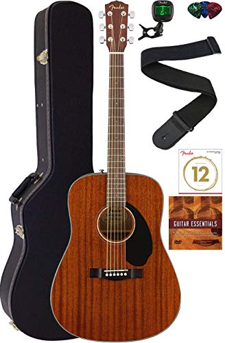 Fender CD-60S Solid Top Dreadnought Acoustic Guitar - Mahogany Bundle with Hard Case, Tuner, Strap, Strings, Picks, Austin Bazaar Instructional DVD, and Polishing Cloth