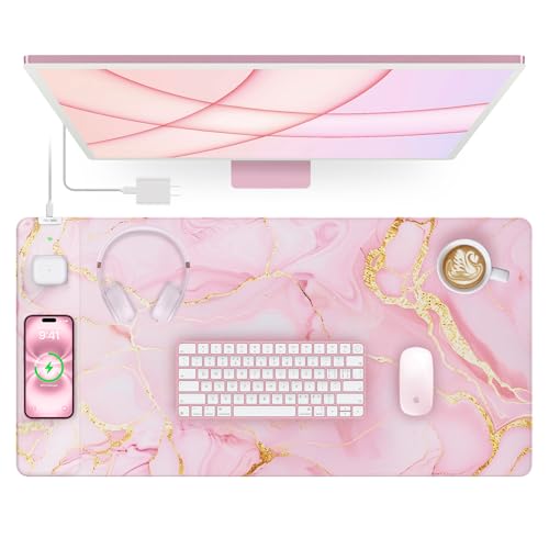 Image of Pink Marble Mouse Pad with 15W Wireless Charging, with 20W Adapter