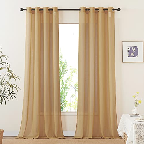 NICETOWN Desert Yellow Curtains for Living Room, Grommet Flax Linen Sheer Curtains Semitransparent with Light Filtering Luxury & Casual for Bedroom/Li