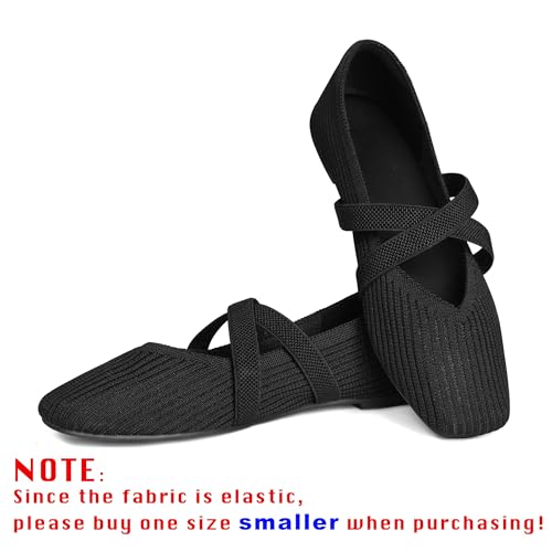 CELNEPHO Flats for Women Square Toe Ballet Flats Cross Strap Comfortable Arch Support Dressy Knit Flats for Women Mary Jane Flats Slip On Washable Casual Office Shoes2