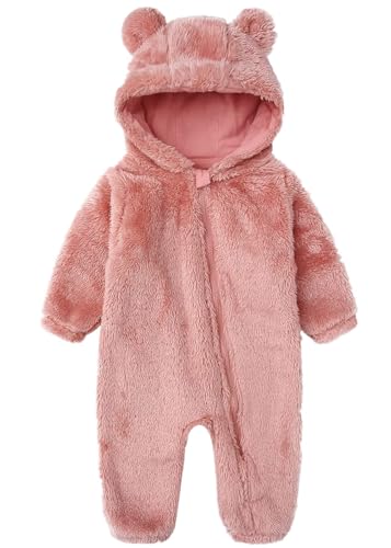CAHL&FAUO Newborn Snowsuit Baby Cartoon Bear Onesie Warm Fleece Hooded Romper Jumpsuit