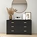 Modern 6 Drawer Wood Dresser, Wood Lateral Chest of Drawers Storage Organizer with Wide Drawers & Metal Gold Handles for Bedroom, Living Room, Hallway, Entryway