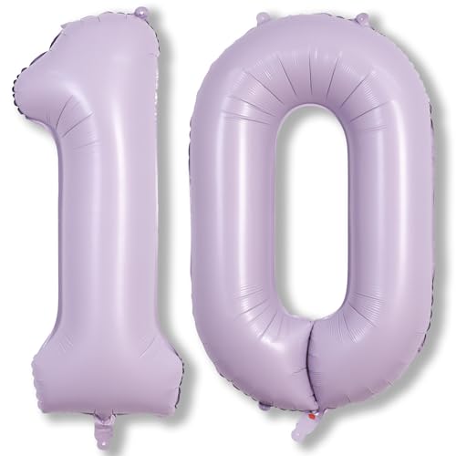 Image of Number Balloons 10 Pastel Purple, 40 Inch Lavender Mylar Foil Number 1 & 0 Balloons for Girls 10th Birthday Balloons, Large Light Purple Helium 10 Balloons for Women 10th Anniversary Party Decorations