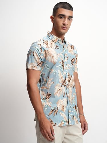 Image of Highlander Men's's Slim Fit Floral Printed Casual Shirt | Elegant Design with Short Sleeves & Button Closure a Refined Casual Look
