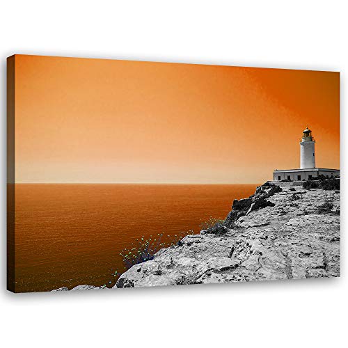 Art image déco mer orange : tableau sur toile phare XXL Feeby pour décoration murale