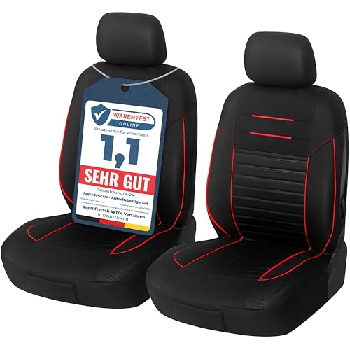 Upgrade4cars Autositzbezüge Vordersitze Schwarz Rot | Auto-Schonbezüge Set Vorne für Fahrersitz & Beifahrer | Auto-Sitzbezug Universal | Autozubehör Geschenke für Frauen und Männer