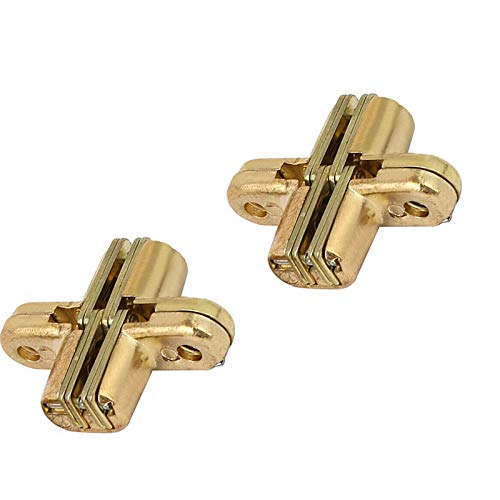 Hidden Hinge, 1pair Invisible Hinge 180 Degree Gold Zinc Alloy Invisible Folding Door Cross Hidden, Size:As shown