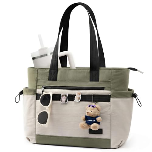 LOVEVOOK Tote Bag for Women, DIY Puffer Tote Bag with Compartments, Lightweight Quilted Zipper Tote for Work, Travel, Nurse