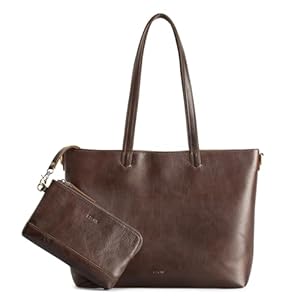 S-ZONE Women Leather Tote Crossbody Bag Large Work Shoulder Handbag Purse with Laptop Sleeve and Wrist Wallet 2Pcs Set