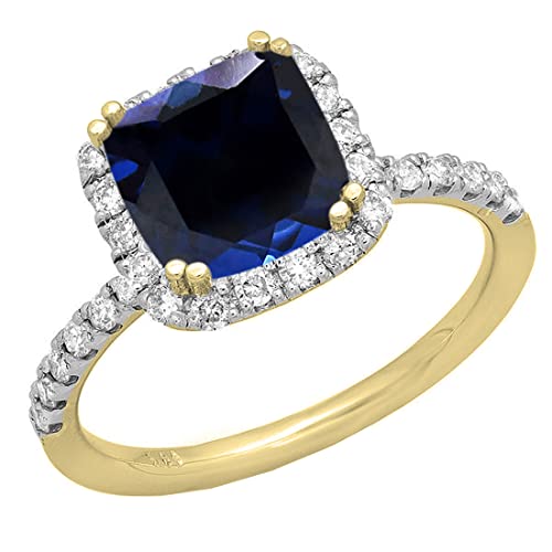 Dazzlingrock Collection 7.5mm Cushion Lab Created Gemstone & Round White Diamond Halo Engagement Ring for Women in 14K Yellow Gold