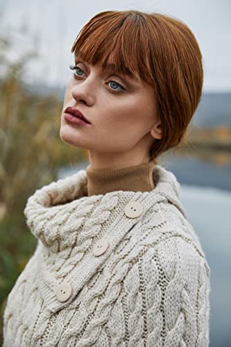Image of SAOL 100% Merino Wool Cowl Neck Button Poncho for Ladies