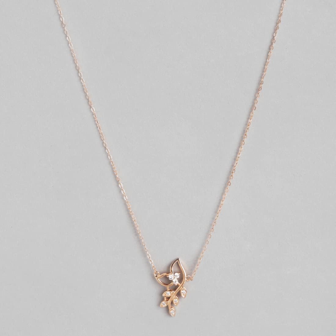 ZAVYA 925 Pure Silver Natural CZ Studded Rose Gold Chain Necklace Jewelry for Women & Girls | With Certificate of Authenticity and 925 Hallmark, One Size, Sterling Silver, Cubic Zirconia