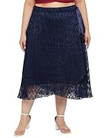wild U Women Western Plus Size Stylish Pleated Lace Wrap Trendy Skirt 8XL (Navy Blue, Size : 48)