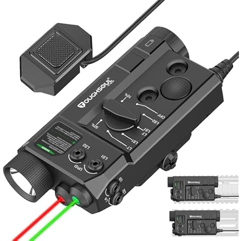 TOUGHSOUL Mlok and Picatinny Mounted Tactical Flashlight Green Laser Red Laser 3 in 1 Combo, 1200 Lumen Light with Remote Pressure Switch for Rifle Cover