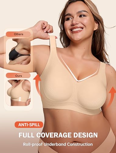 Bras for Women Supportive Wireless Push Up Bra Full Coverage No Underwear Seamless Plus Size for Older Women3