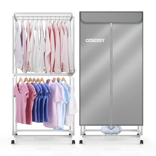 Cosicosy Electric Clothes Dryer Updated Portable Fast 1400W Dryer Machine 2-Tier Heated Clothes Dryer Indoor Electric Clothes Drying Rack Double Layer, ‎T-F90-UK, Grey [Energy Class A+++]