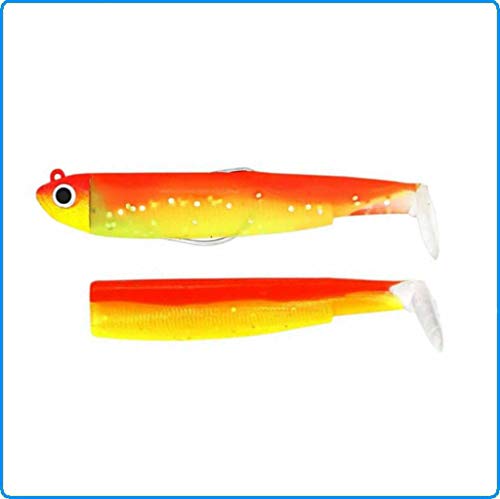 Fiiish Lures - Black Minnow Combo BM70 - Señuelo Blando de Vinilo para Pesca Spinning de Bass Lubina y otras especies - 1 Cabeza 6g Kaki + 2 Cuerpos + 1 Anzuelo Nº1 (3g Combo Shore KAKI)