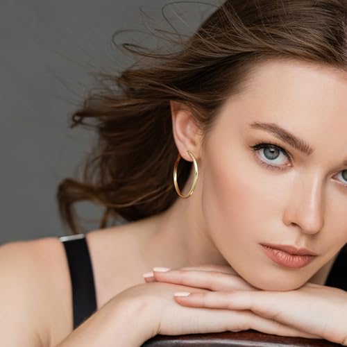 Gold Earrings for Women 14K Gold Hoop Earrings for Women Hoop Earring for Womens Everyday Classic Plain Hoops Shape Thin Large Hoops Earring for Womens 40mm3