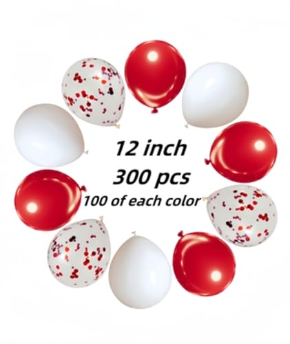 Image of 300 Pack Red and White Balloons 12 Inch Red Confetti Balloon for Various Party Events Decorations