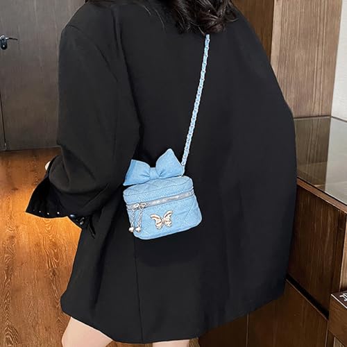 Bow Purse Quilted Denim Bow Purse Jean Box Bag Mini Crossbody Shoulder Bag Zipper Lightweight Trendy Gift Women4