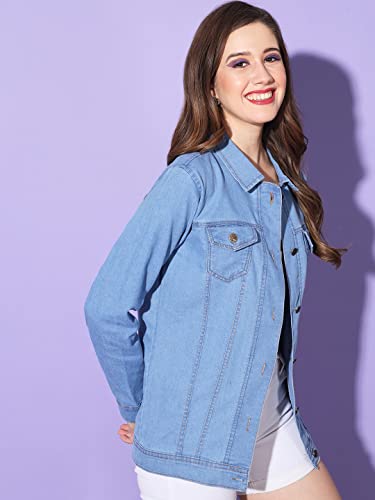 Image of Buynewtrend Buttoned Flap Pockets Women Long Denim Jacket