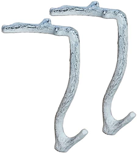 Lulu Decor,100% Cast Iron 8" Antique White Branch Mantel Stocking Holders with Rubber Base for Better Grip, can Hold Upto 9 lbs, Natural Beautiful Shape, Simple Sophisticated Design (2 Pcs)