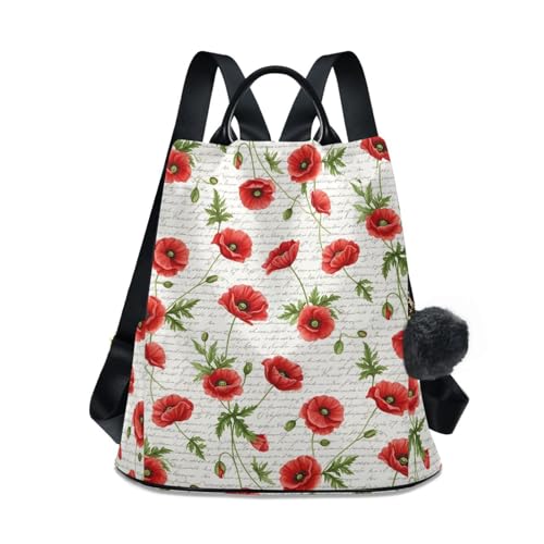 Sac à dos femme coquelicot rouge anti-pickpocket 17 litres à poignée cuir