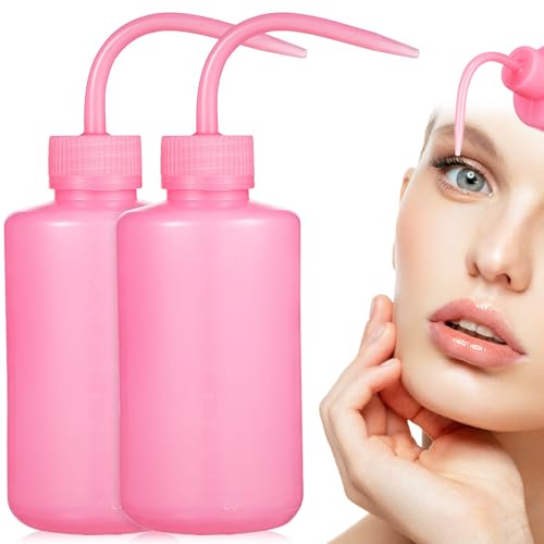 DRAFIDEEP Botella de Agua para Limpieza de Pestañas 250ml Rosa de Plástico Escala Medidora 2 Piezas para Uso en Ojos y Nariz