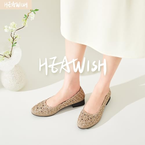 HEAWISH Women's Black Loafers Floral Ballet Flats Shoes,Pu Leather Dress Shoes with Heel Comfortable Slip on Loafer2